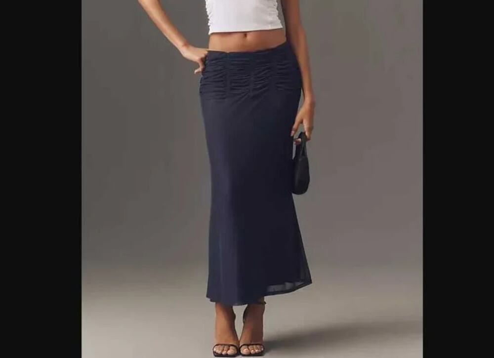 Maeve By Anthropologie Ruched Yoke Column Maxi Skirt SMALL NWT